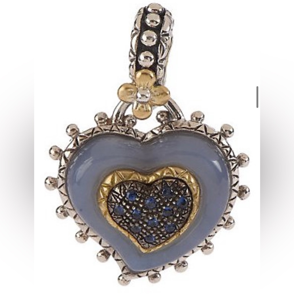 Barbara Bixby Multi Gemstone Heart Enhancer Charm Sterling & 18k Rare & New
